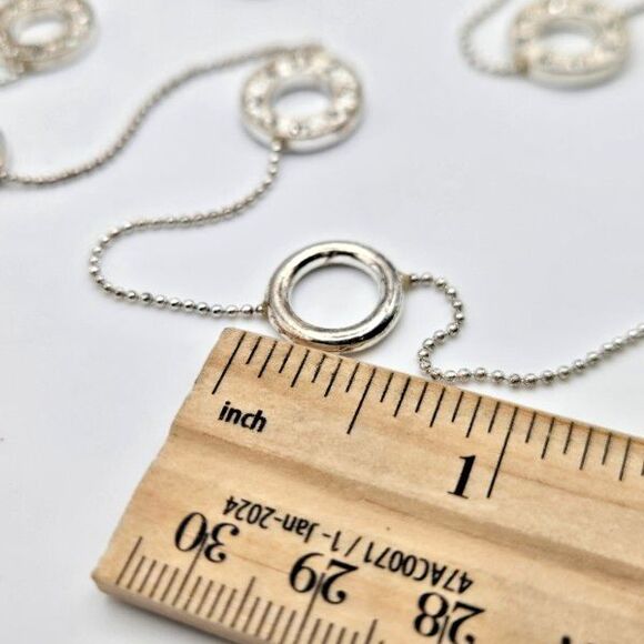 Trifari Fine Silvertone Ball Chain Alternating 1/2 inch Circles with Rhinestones - Picture 5 of 5